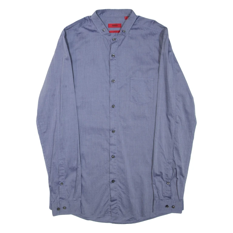 HUGO BOSS Mens Plain Shirt Blue Long Sleeve M