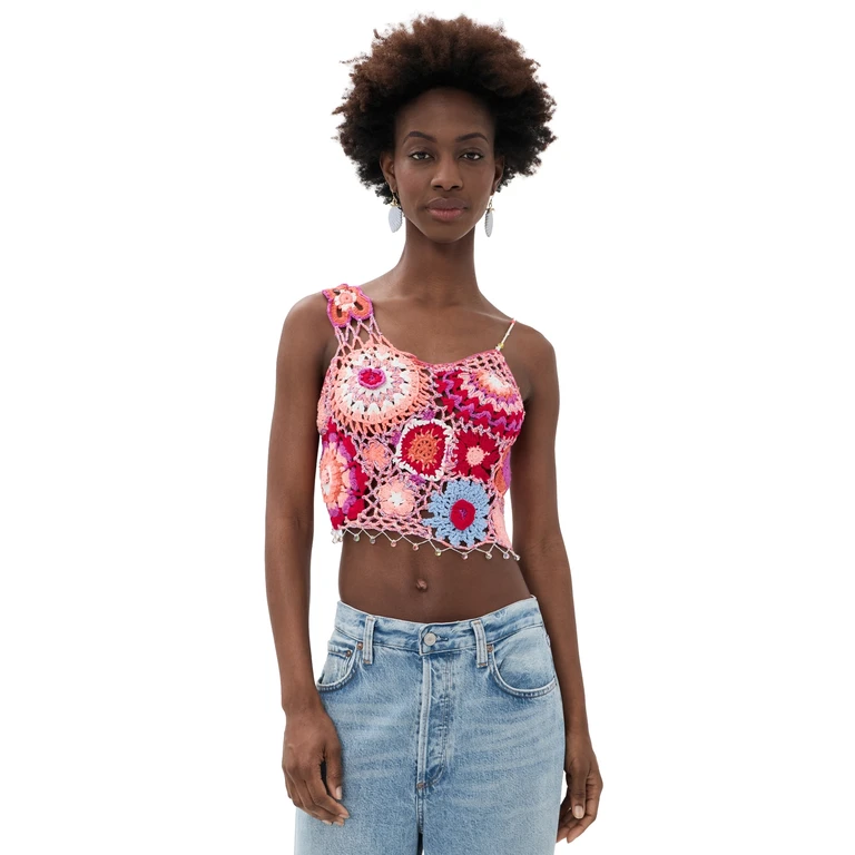 Free People Fiorella Crochet Tank Pink Solace Combo XS