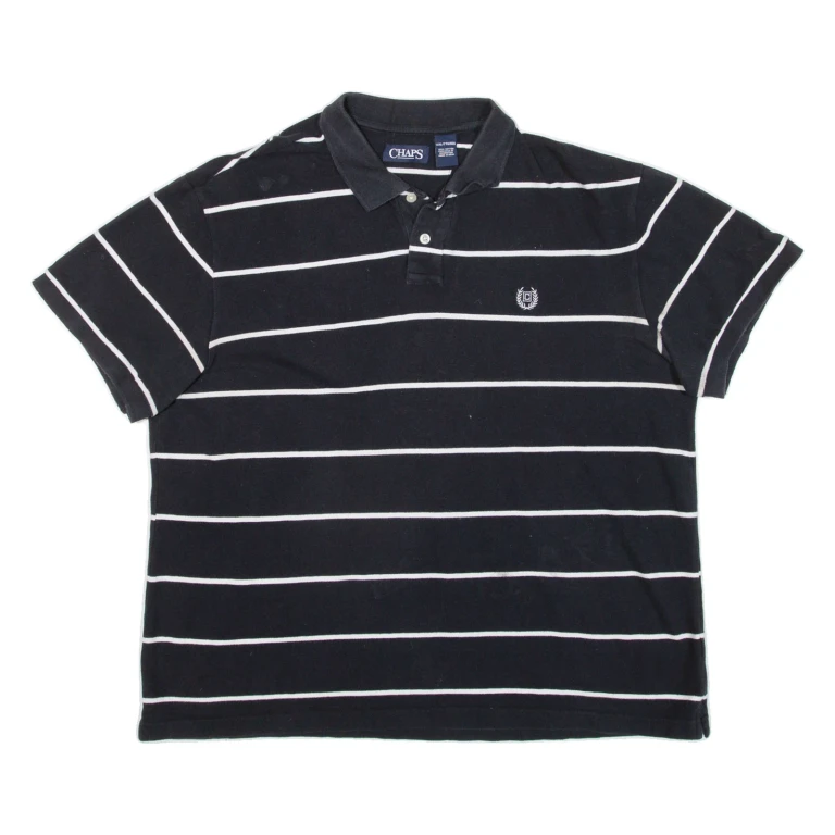 CHAPS Mens Polo Shirt Black Striped 2XL