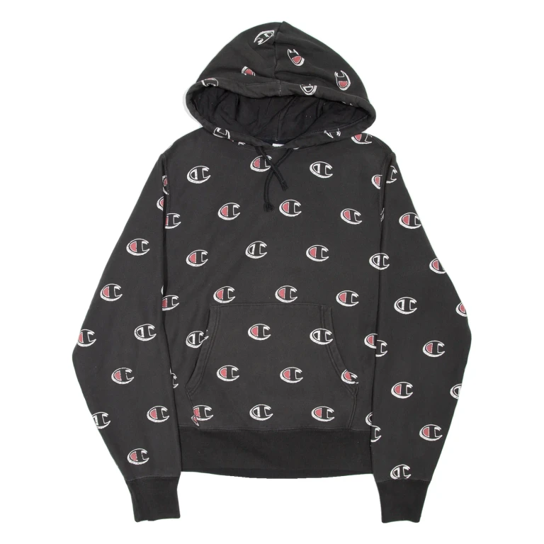 CHAMPION REVERSE WEAVE Logo Print Mens Grey Hoodie M