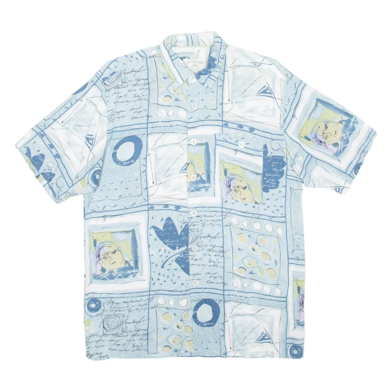 C.C.CONCORD Mens Shirt Blue Crazy Pattern L