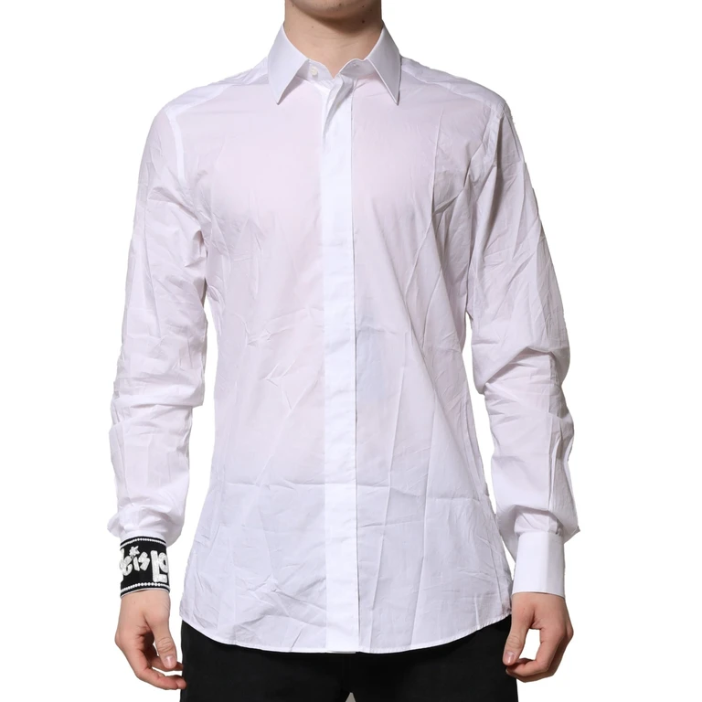 Dolce & Gabbana White Gold Cotton Men Dress Formal Shirt - Men