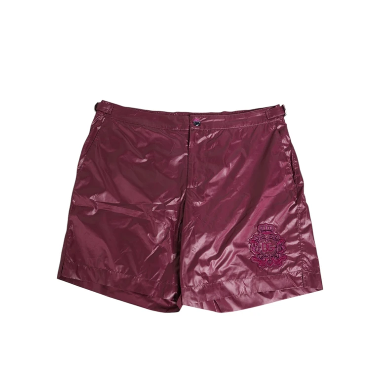 Dolce & Gabbana Burgundy Polyester Logo Embossed Crest Swimwear Clothing - Men