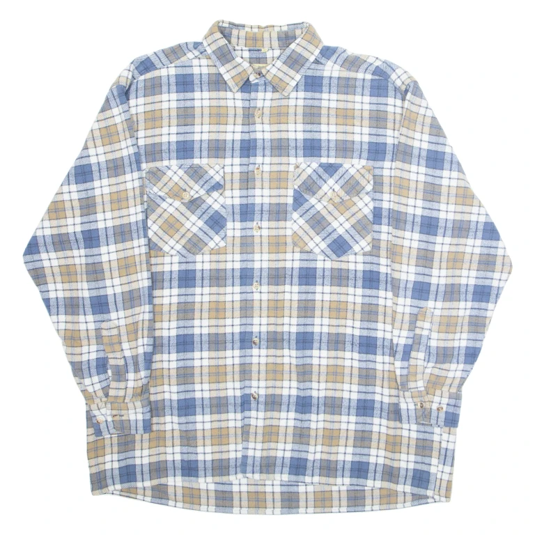DYNAM OUTDOOR Mens Flannel Shirt Blue Plaid Long Sleeve M