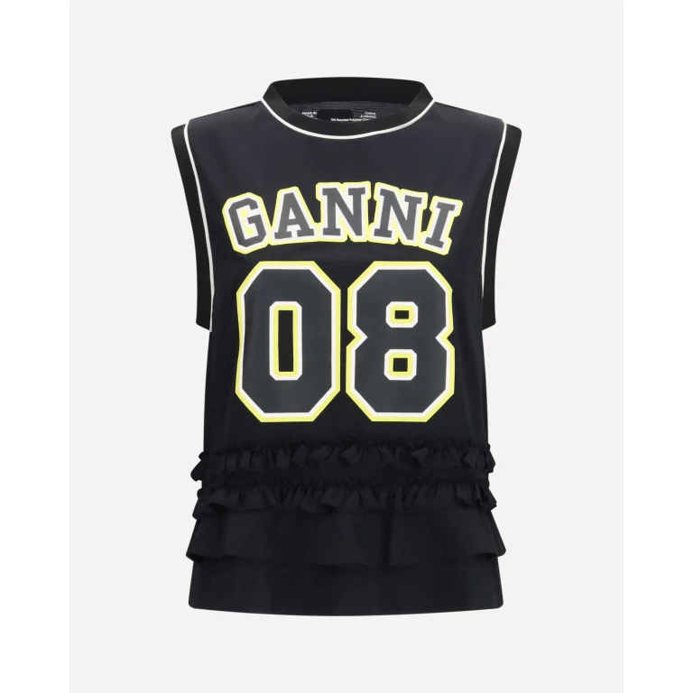GANNI Cycora oversized tank Top with ruffled hem Female M