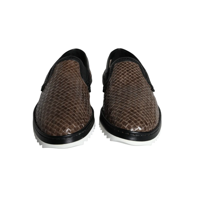 Dolce & Gabbana Brown Black Leather Weaved Men Loafers Shoes And Buffalo Calf - Men