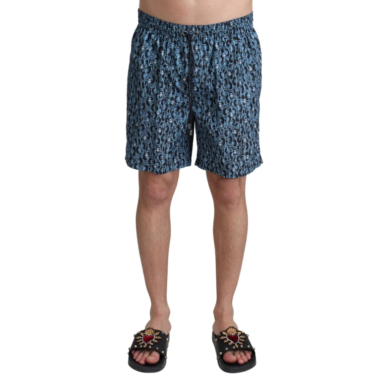 Dolce & Gabbana Blue Patterned Print Beachwear Shorts Swimwear Polyester - Men