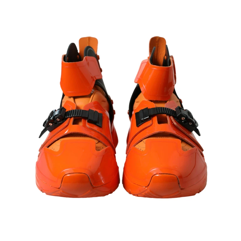 Dolce & Gabbana Orange Multi Panel Chunky High Top Sneakers Shoes Pvc Calfskin Leather - Men
