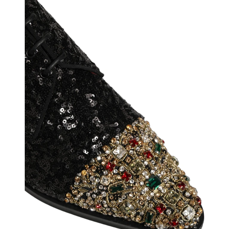 Dolce & Gabbana Black Sequin Embellished Men Derby Dress Shoes Leather - Men