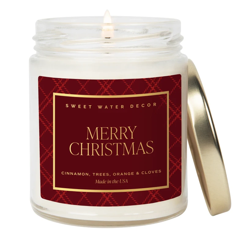 Merry Christmas Soy Candle - 9 oz Clear Jar (Christmas)