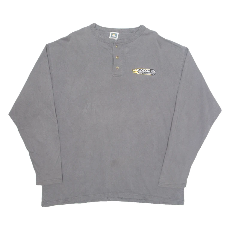 Comet Kart Mens T-Shirt Grey Long Sleeve Button Neck L