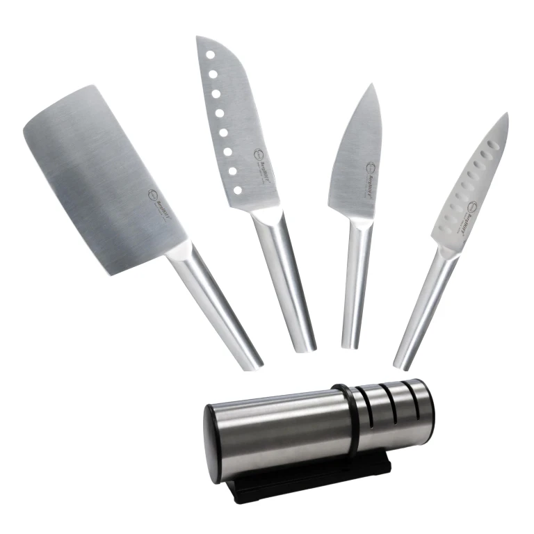 Straight 5Pc Stainless Steel Specialty Knife Set with 3-in-1 Sharpener