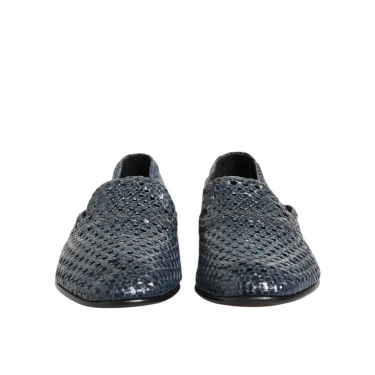 Dolce & Gabbana Blue Woven Leather Slip On Loafers Shoes Capra - Men