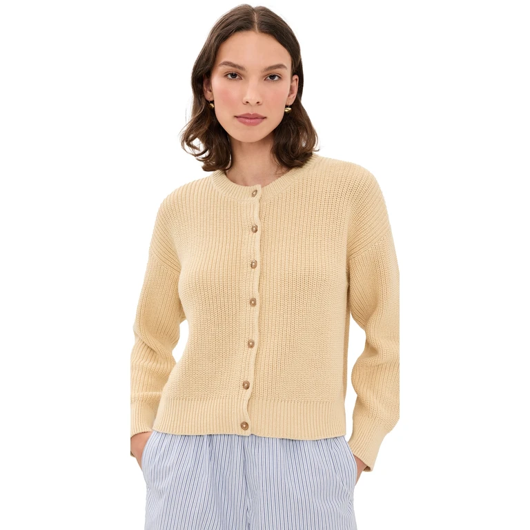Jenni Kayne Cotton Hayes Crew Neck Cardigan Pale Yellow S