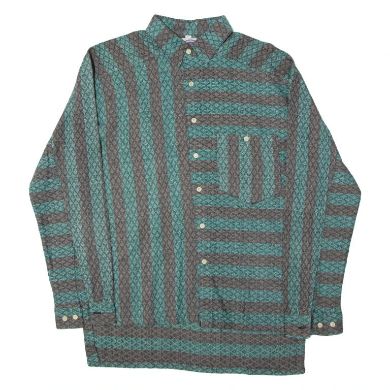 CAMP DERBY Mens Shirt Green Striped Long Sleeve L
