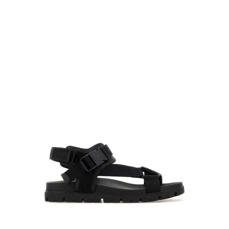 Prada Black Fabric Suede Sandals Nero Sandali - Men