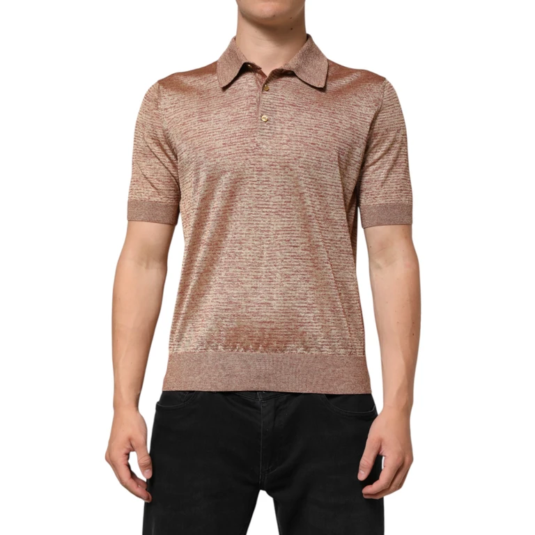 Dolce & Gabbana Brown Silk Textured Short Sleeve Polo T-Shirt Cotton - Men