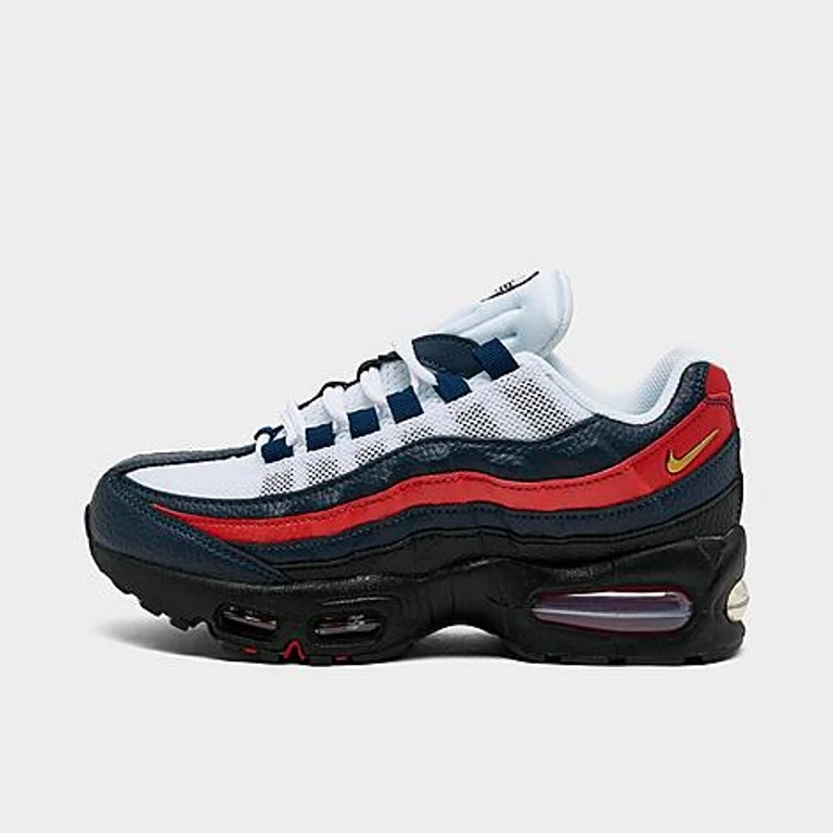 Nike Big Kids Air Max 95 Big Bubble SE Casual Shoes in Obsidian/Metallic Gold/Challenge Red Size: 3.5