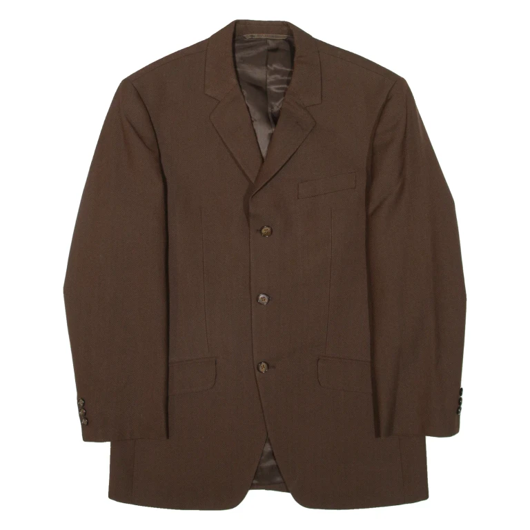 Mens Blazer Jacket Brown Knit Wool Herringbone S
