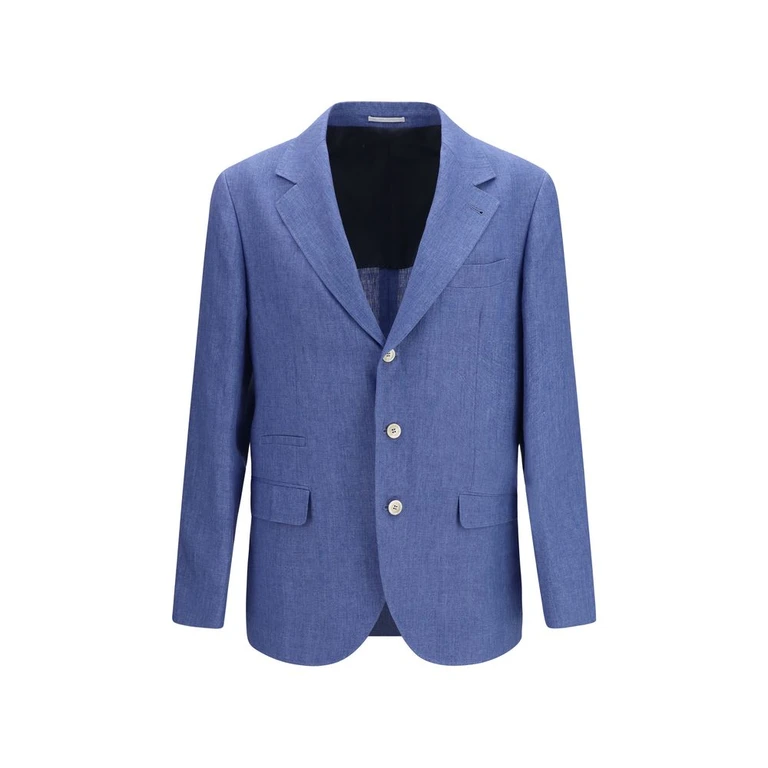Brunello Cucinelli Blue Linen Full-Length Jacket Clothing - Men