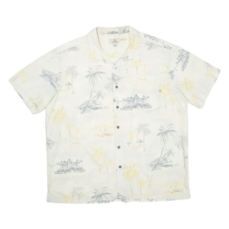 SOLITUDE Mens Hawaiian Shirt Cream Floral 2XL