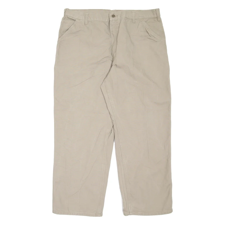 CARHARTT Carpenter Workwear Mens Jeans Beige Relaxed Tapered W40 L30