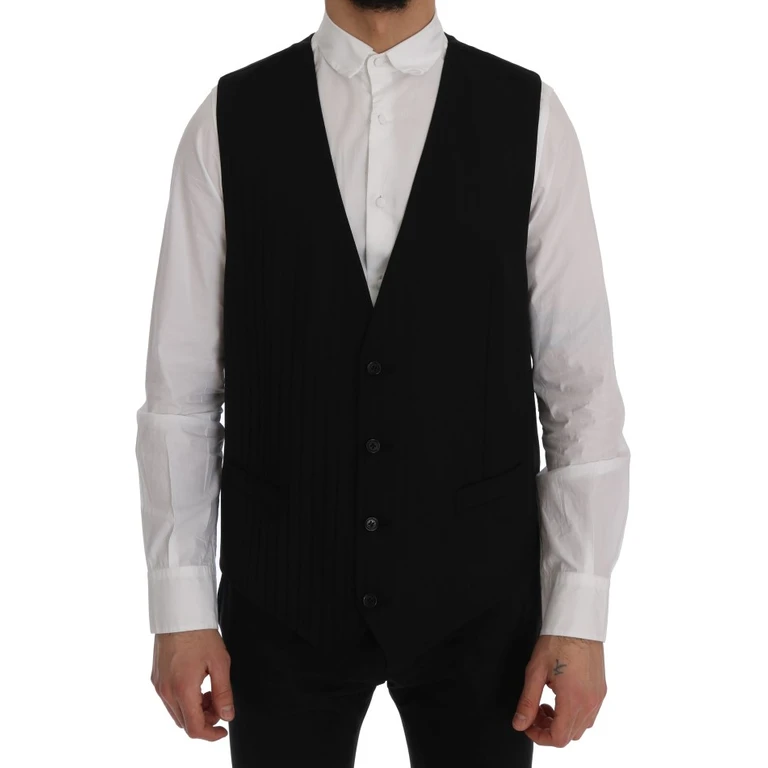 Dolce & Gabbana Black Staff Wool Stretch Vest Clothing - Men