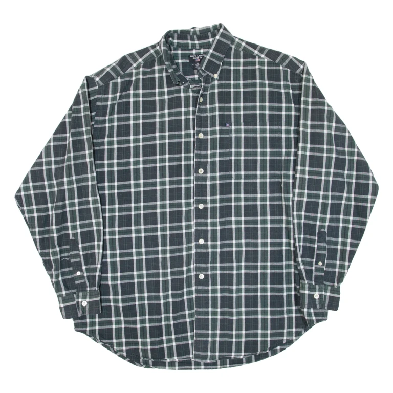 RALPH LAUREN POLO JEANS COMPANY Mens Shirt Green Check Long Sleeve XL