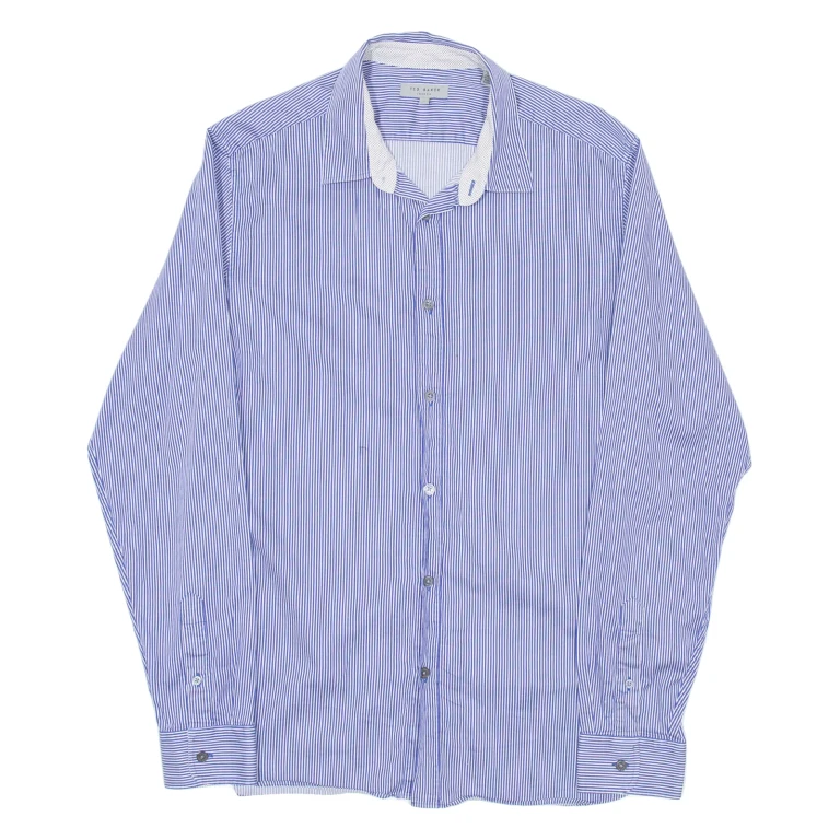 TED BAKER Mens Shirt Blue Striped Long Sleeve M