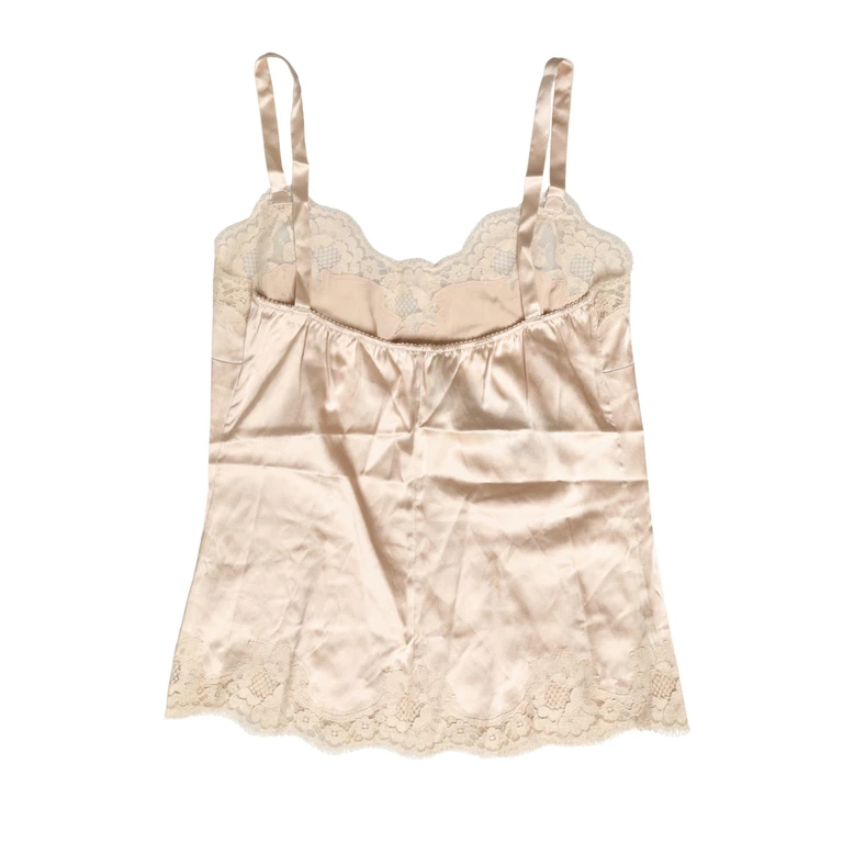 Dolce & Gabbana Beige Lace Silk Satin Tank Lingerie Sleepwear Cotton Elastane Nylon Clothing - Women