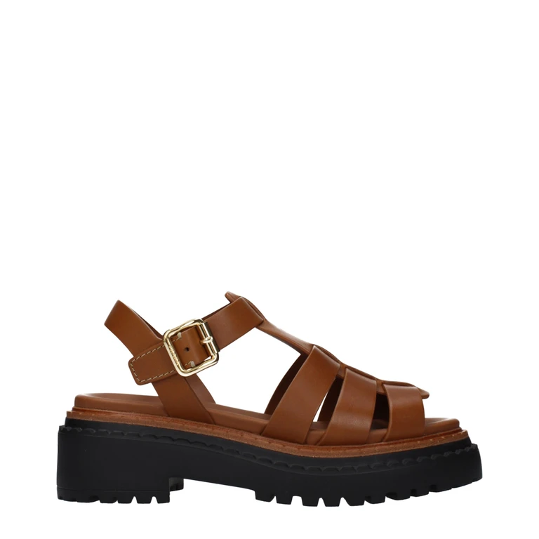 Brown Leather Platform Sandals - Women