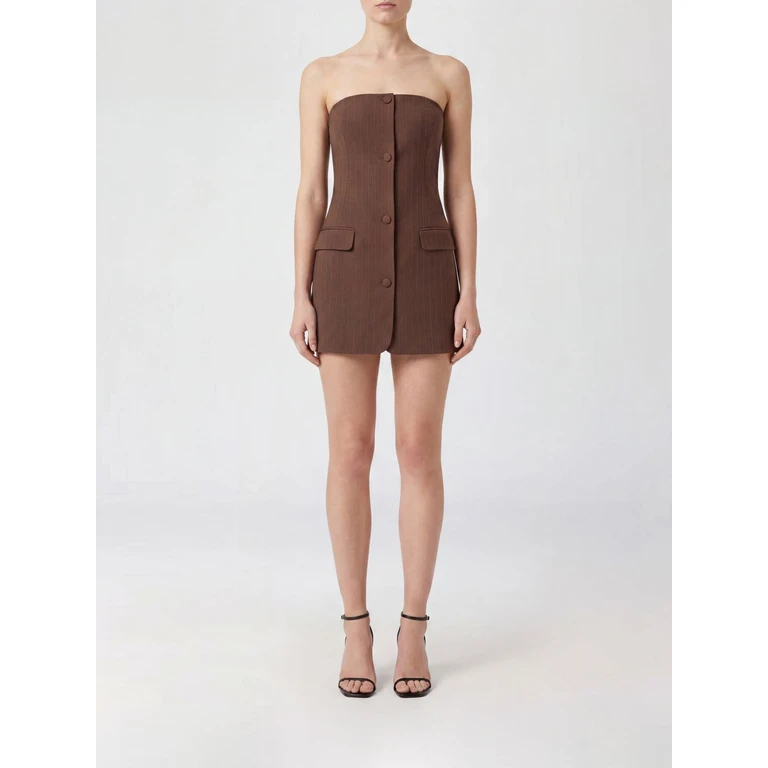 Pinstripe Wool Off-the-Shoulder Mini Sheath Dress (DR118W0546056)