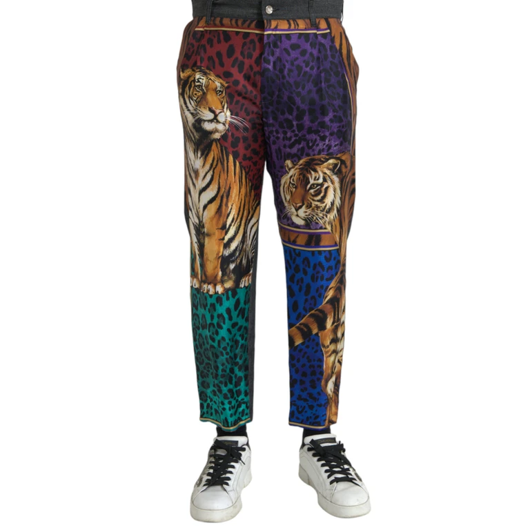 Dolce & Gabbana Multicolor Tiger Leopard Cotton Loose Tapered Pants Silk Elastane - Men