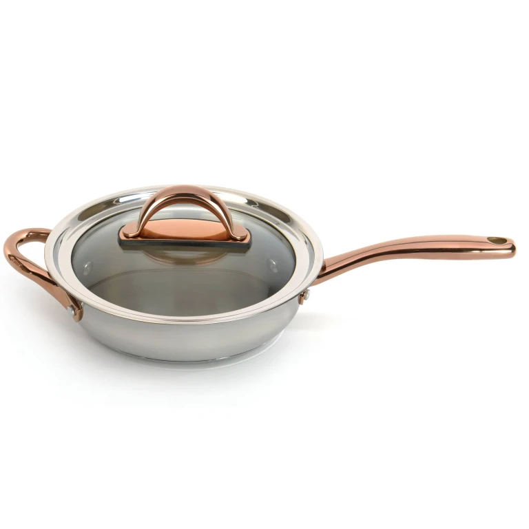 Ouro Gold 18/10 Stainless Steel 9.5" Deep Skillet with Glass Lid 3.1qt.