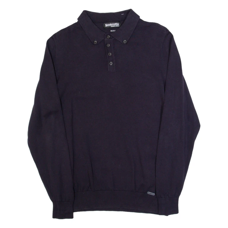 LAMBRETTA Mens Polo Shirt Blue Long Sleeve M