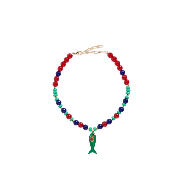 By Adina Eden Red, Green & Blue Beaded Fish Pendant Necklace Multi Color One Size