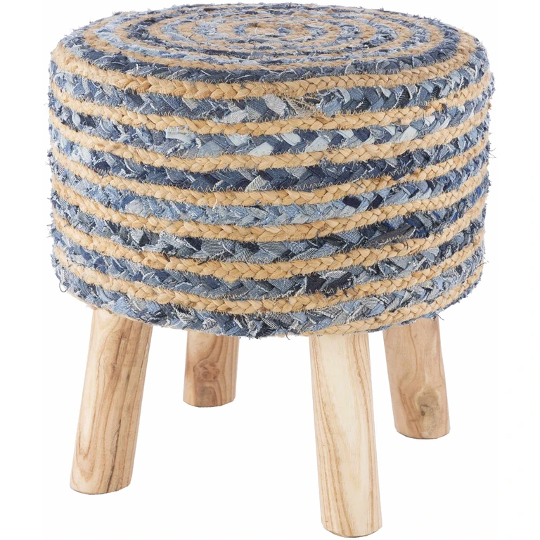 Fermont Hand Crafted Denim Jute Ottoman