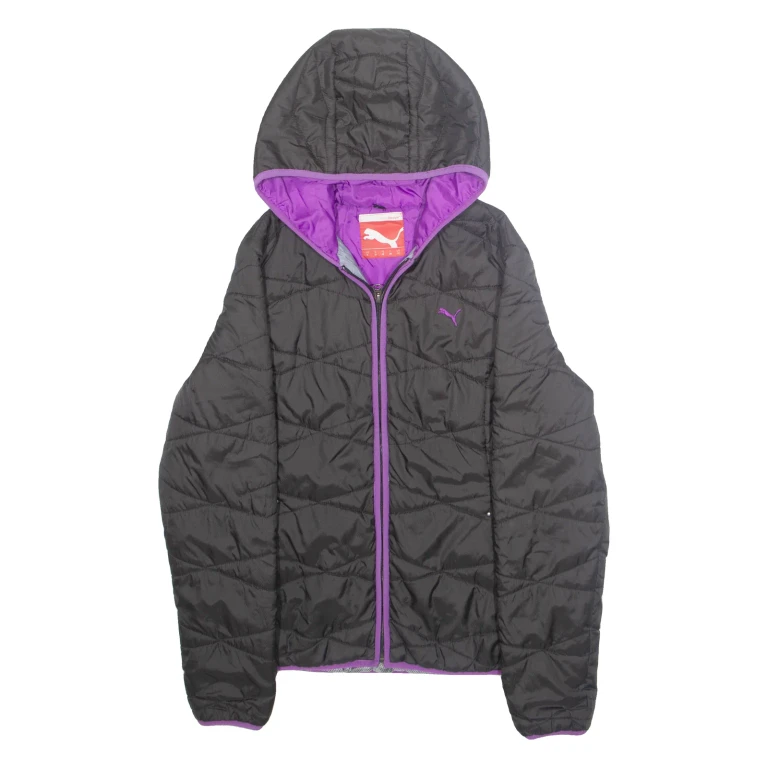 PUMA Womens Quilted Jacket Black Hooded Diamond S