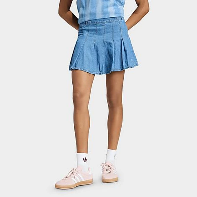 adidas Women's Originals Denim Pleated Skirt in Indigo Denim Size: 0