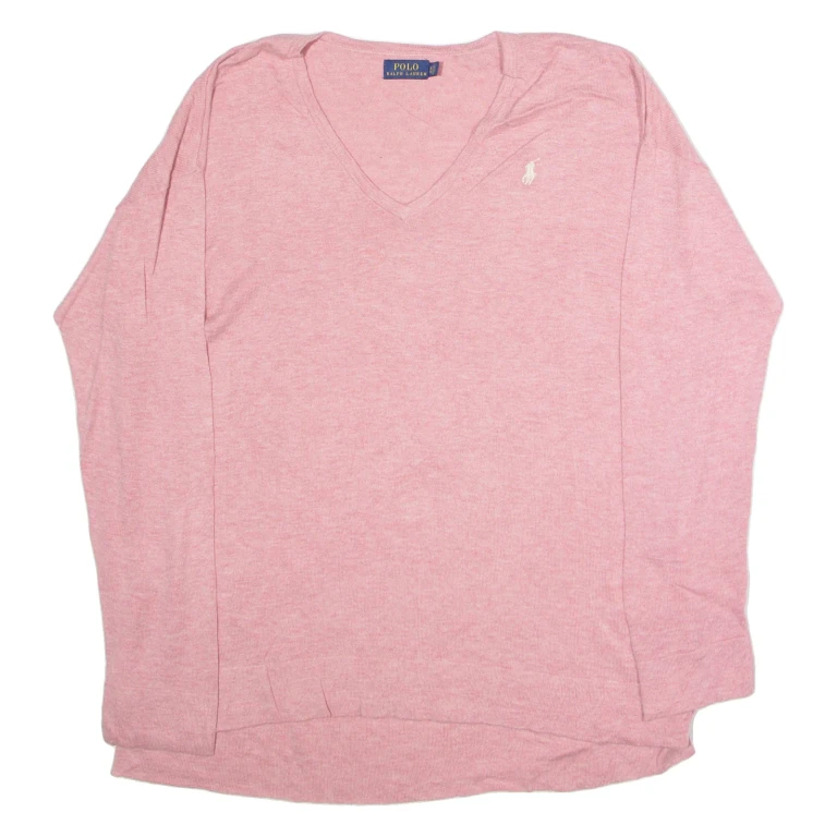 POLO RALPH LAUREN Womens Jumper Red V-Neck Tight Knit XL