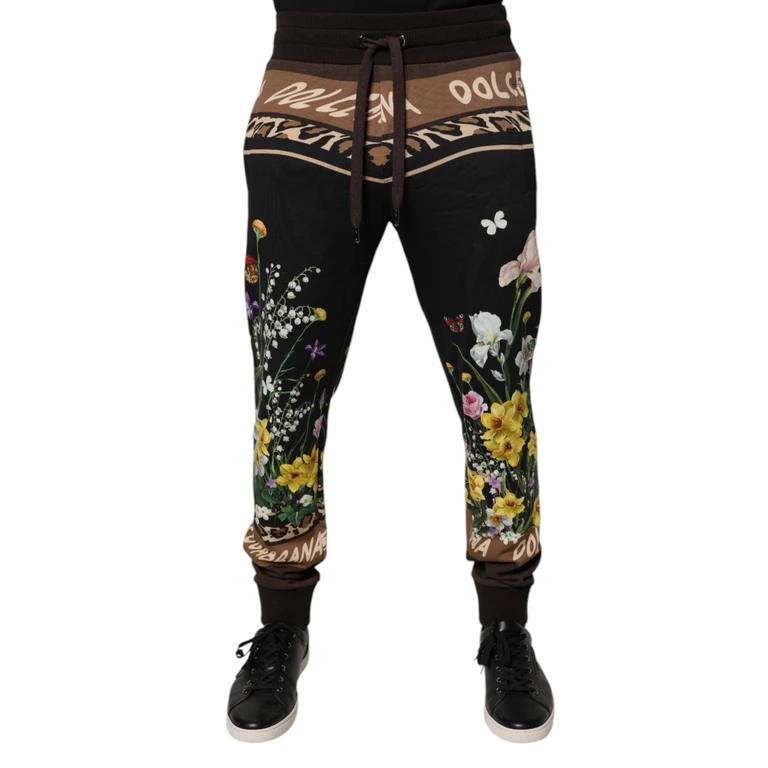 Dolce & Gabbana Black Floral Cotton Jogger Sweatpants Pants - Men