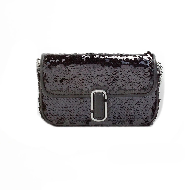 Marc Jacobs The Mini J Shoulder Bag Black Sequined Crossbody Silver Leather - Women