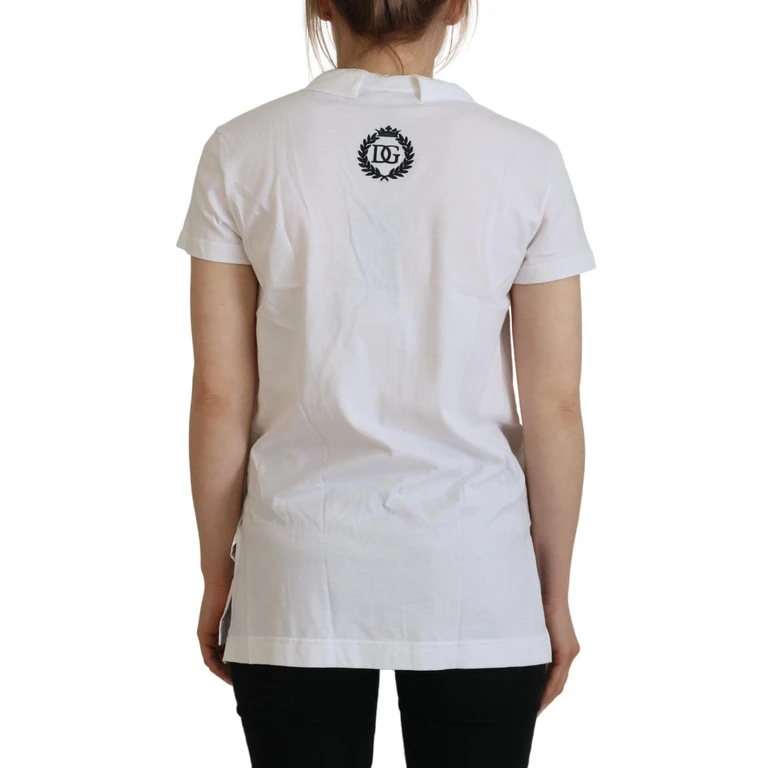 Dolce & Gabbana White Short Sleeve V-Neck Cotton Top Blouse T-Shirt - Women