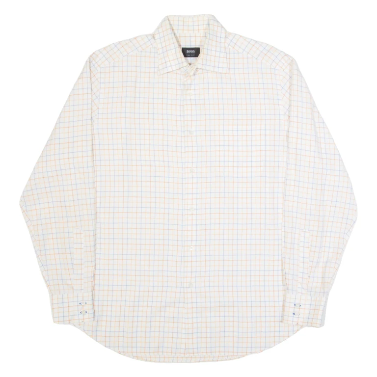 HUGO BOSS Mens Shirt Cream Check Long Sleeve XL