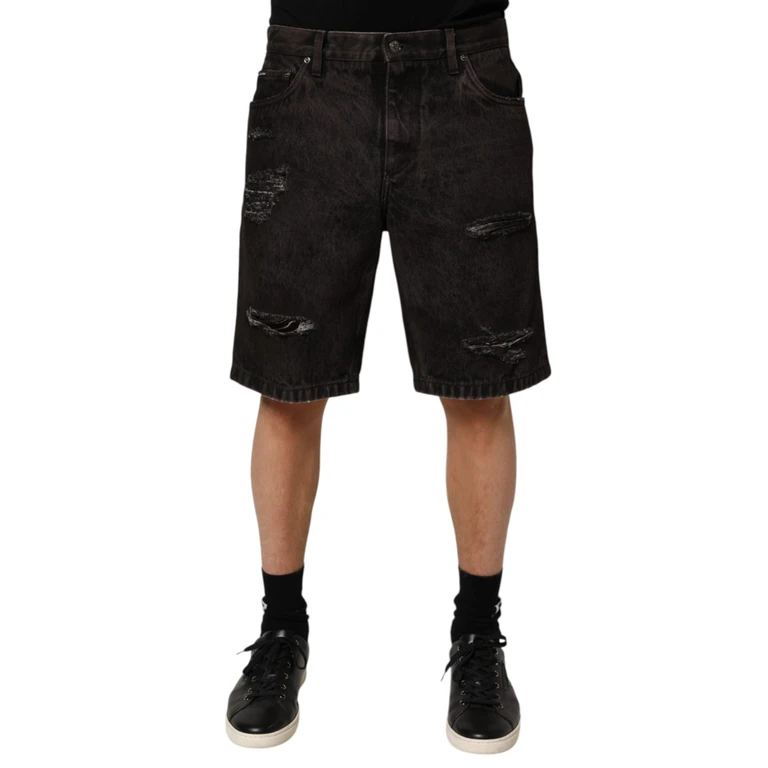 Dolce & Gabbana Black Cotton Tattered Denim Men Bermuda Short - Men