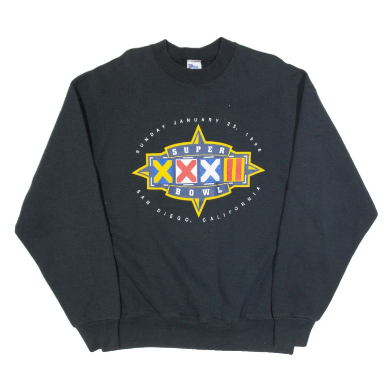 PRO PLAYER Super Bowl XXXII Mens Sweatshirt Black 90s USA XL