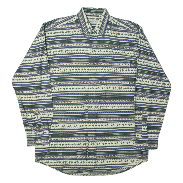 HAPPY LIFE Mens Shirt White Striped Long Sleeve M