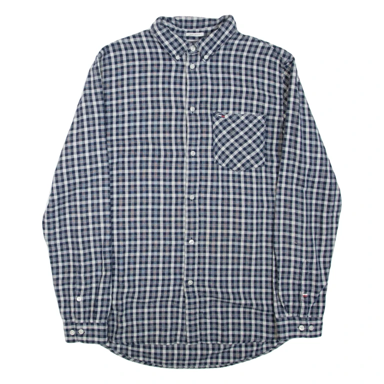 TOMMY JEANS Mens Shirt Blue Check Long Sleeve L