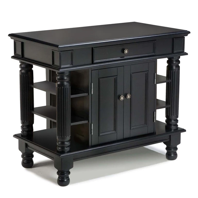 Americana Black Kitchen Island with Shelves