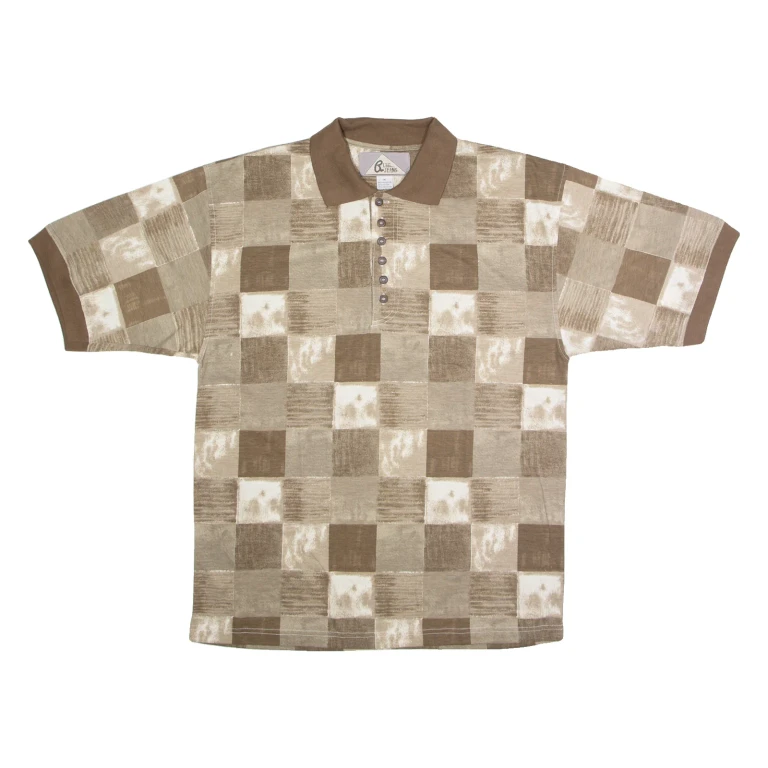 BLUE JEANS Mens Polo Shirt Brown 90s Check M